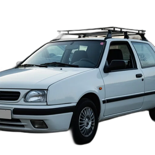 car, weapon, photorealistic, 3d render, white, hatchback, parked, lot transparent PNG cut-out