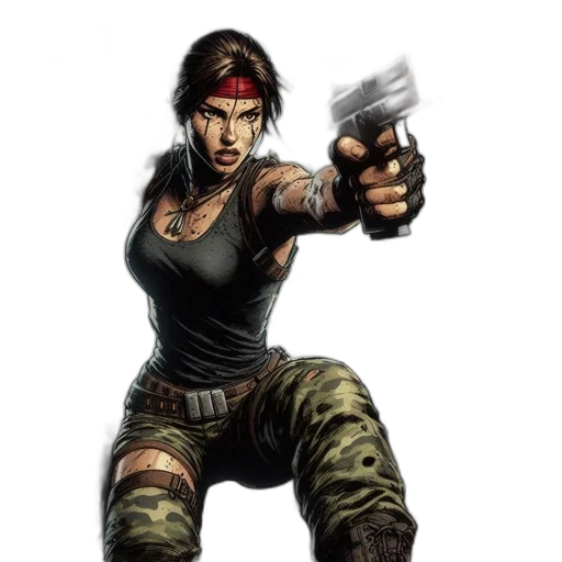 weapon, concept art, comic book art, pixel art, photorealistic, female, character, dressed transparent PNG cut-out
