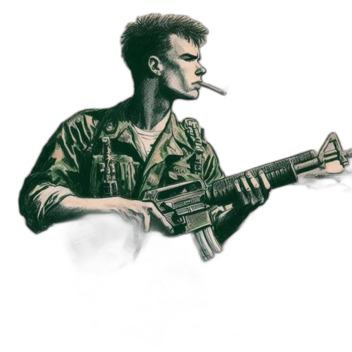 weapon, jacket, concept art, cartoon, comic book art, pixel art, grim, scene transparent PNG cut-out