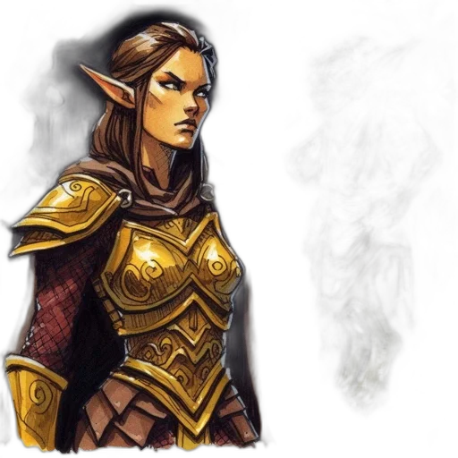 fantasy art, concept art, pixel art, comic book art, golden, earth tones, female, character transparent PNG cut-out