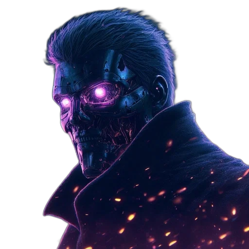 mask, face, robot, cyberpunk, comic book art, concept art, fantasy art, neon lights transparent PNG cut-out