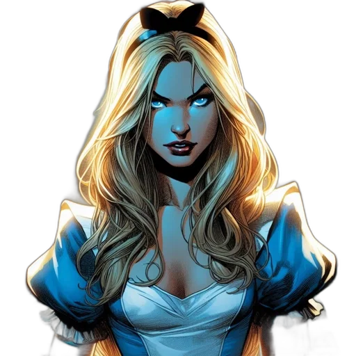 comic book art, concept art, fantasy art, cartoon, blue, blonde, female, figure transparent PNG cut-out
