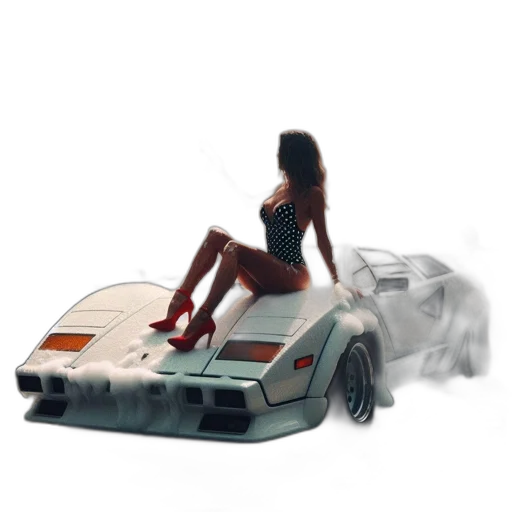 car, robot, concept art, 3d render, pixel art, vaporwave, outer space, woman transparent PNG cut-out