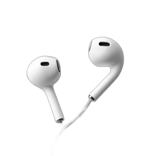 3d render, photorealistic, pair, white, curved, twisted, earphones, smooth transparent PNG cut-out