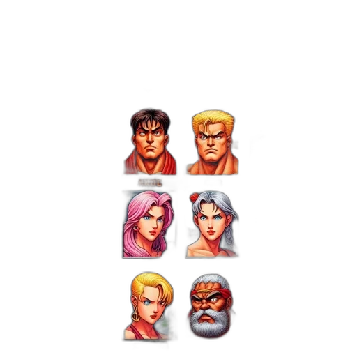 face, pixel art, concept art, comic book art, vaporwave, red, colorful, lineup transparent PNG cut-out