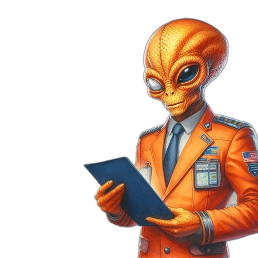 jacket, robot, staff, concept art, fantasy art, comic book art, outer space, extraterrestrial transparent PNG cut-out