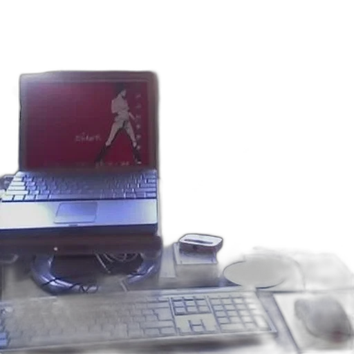 robot, vaporwave, 3d render, cyberpunk, laptop, red, background, sits transparent PNG cut-out