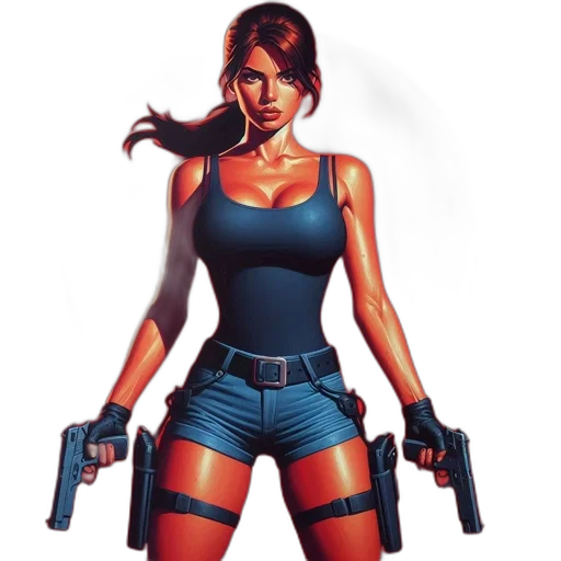 weapon, comic book art, concept art, pixel art, photorealistic, intense, female, character transparent PNG cut-out