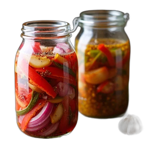 food, bottle, photorealistic, two, glass, jars, filled, mixture transparent PNG cut-out