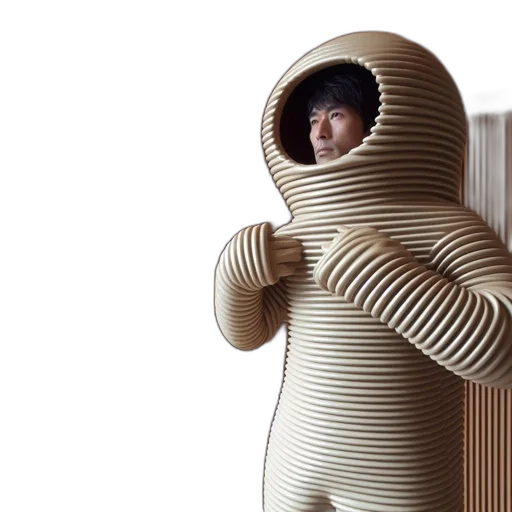 robot, jacket, furniture, creature, 3d render, outer space, individual, wears transparent PNG cut-out
