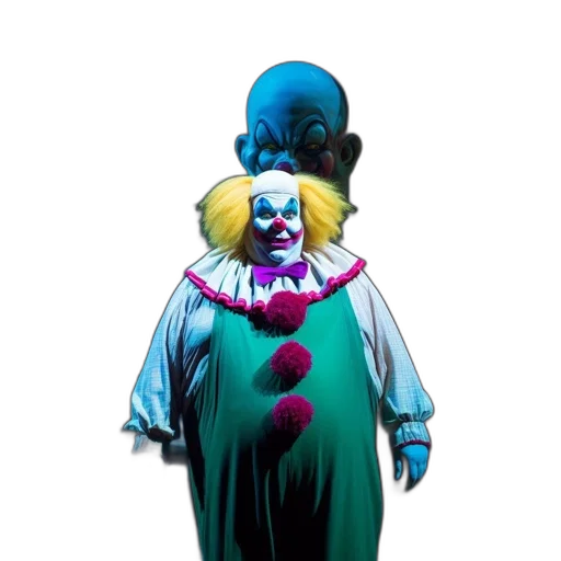creature, concept art, comic book art, imposing, clown, stands, before, eerie transparent PNG cut-out