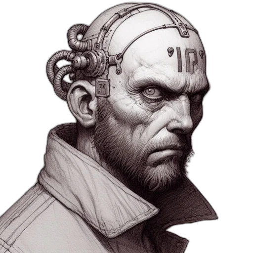 face, staff, mask, robot, concept art, cyberpunk, photorealistic, comic book art transparent PNG cut-out