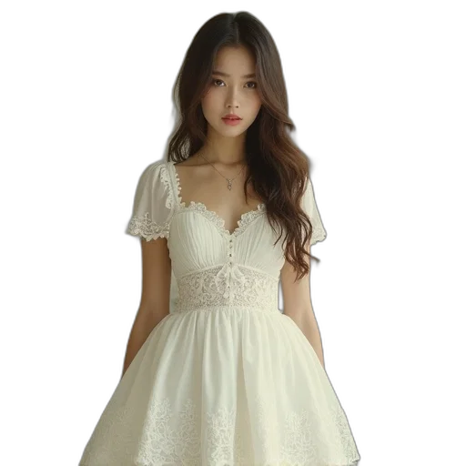 dress, photorealistic, monochrome, pastel, woman, white, lace, details transparent PNG cut-out