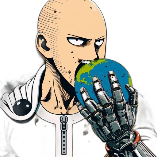 robot, mask, weapon, staff, comic book art, concept art, cartoon, cyberpunk transparent PNG cut-out