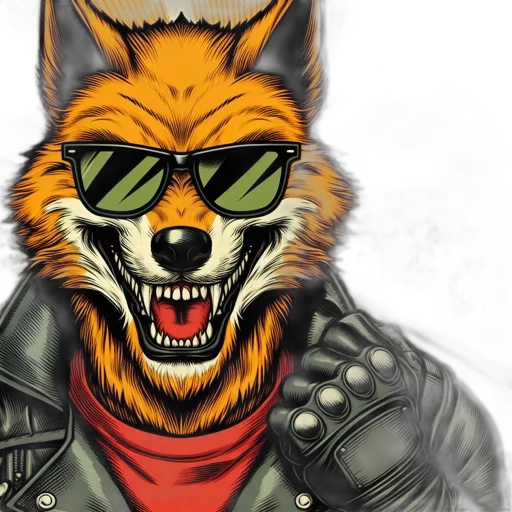 jacket, comic book art, concept art, cartoon, photorealistic, red, fox, character transparent PNG cut-out