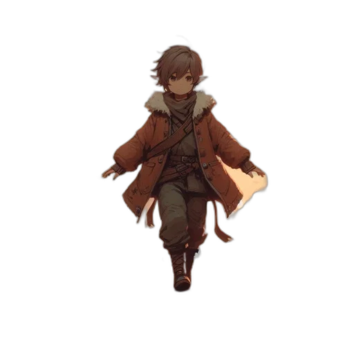 jacket, staff, sword, weapon, pixel art, concept art, fantasy art, watercolor transparent PNG cut-out