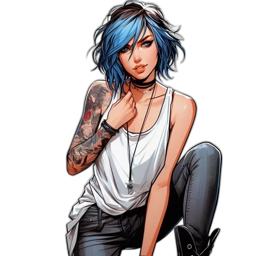dress, comic book art, concept art, cartoon, fantasy art, blue, digitally, illustrated transparent PNG cut-out