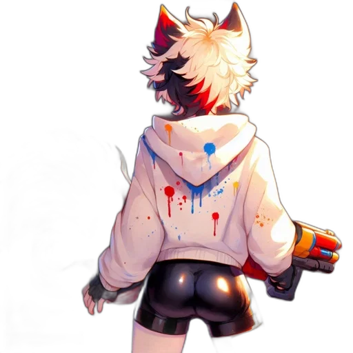jacket, weapon, staff, mask, concept art, pixel art, cyberpunk, anime transparent PNG cut-out