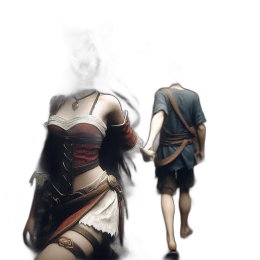 dress, mask, weapon, sword, concept art, fantasy art, watercolor, comic book art transparent PNG cut-out