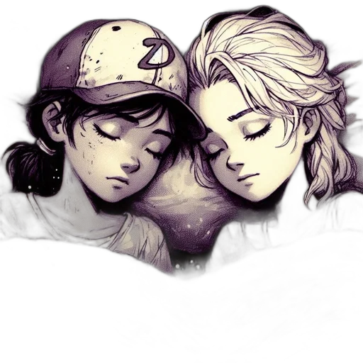 watercolor, pixel art, concept art, comic book art, monochrome, two, sleepers, one transparent PNG cut-out