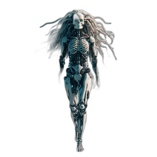 robot, creature, dress, hair, concept art, cyberpunk, 3d render, pixel art transparent PNG cut-out
