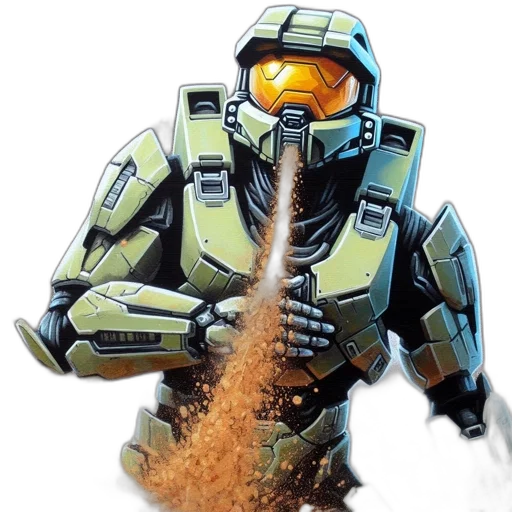 robot, weapon, concept art, comic book art, pixel art, fantasy art, golden, green transparent PNG cut-out