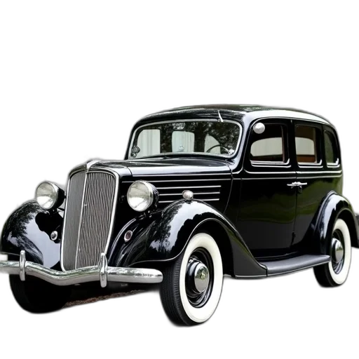 car, 3d render, photorealistic, concept art, vintage, shiny, black, exterior transparent PNG cut-out