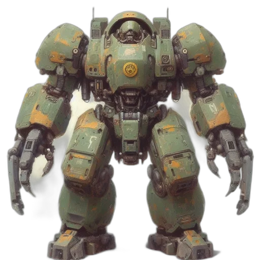 robot, weapon, concept art, 3d render, green, large, armored, mech transparent PNG cut-out
