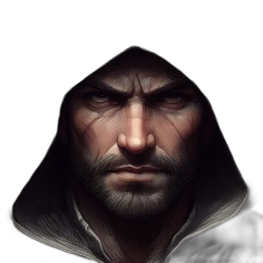 face, jacket, weapon, mask, concept art, fantasy art, photorealistic, comic book art transparent PNG cut-out
