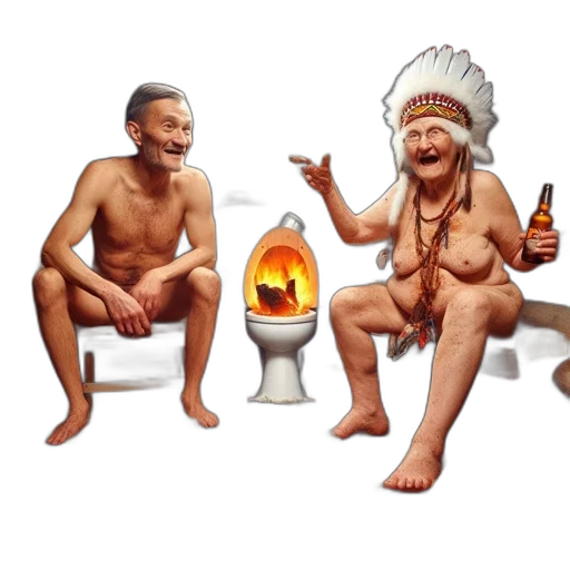 concept art, pixel art, fantasy art, fire, two, people, laugh, together transparent PNG cut-out