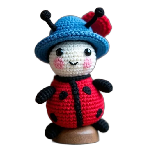 hat, 3d render, pixel art, crochet, toy, ladybug, red, shell transparent PNG cut-out