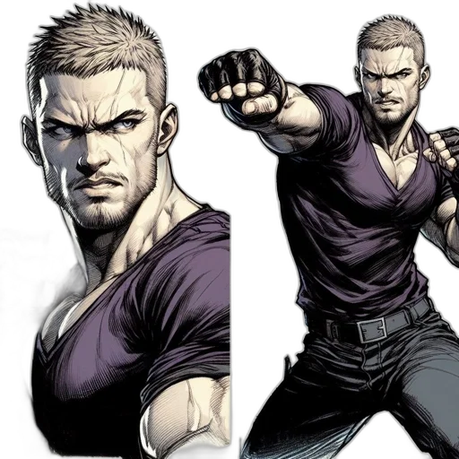 comic book art, concept art, cartoon, photorealistic, illustration, displays, muscular, man transparent PNG cut-out