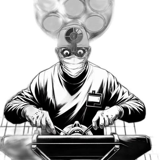mask, robot, concept art, cartoon, comic book art, cyberpunk, monochrome, depiction transparent PNG cut-out