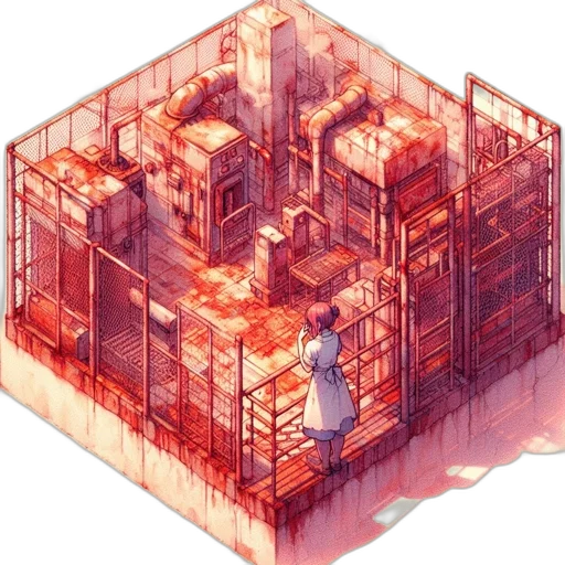 building, robot, furniture, weapon, cyberpunk, concept art, pixel art, 3d render transparent PNG cut-out