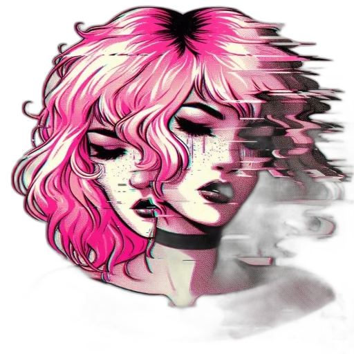 face, mask, hair, creature, vaporwave, cyberpunk, watercolor, fantasy art transparent PNG cut-out