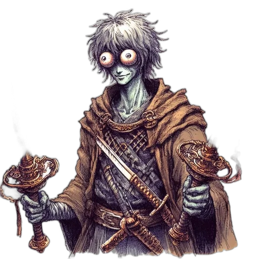 mask, staff, creature, face, concept art, fantasy art, comic book art, dark transparent PNG cut-out