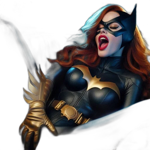 comic book art, concept art, fantasy art, photorealistic, woman, bat-themed, costume, drives transparent PNG cut-out