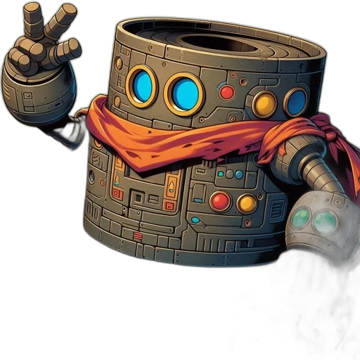 robot, mask, weapon, staff, concept art, 3d render, fantasy art, pixel art transparent PNG cut-out