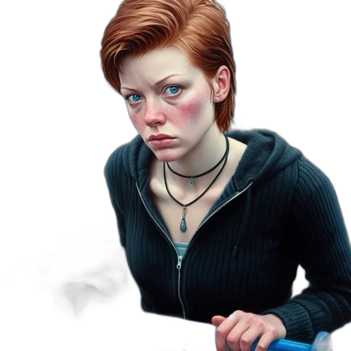 face, jacket, jewelry, photorealistic, concept art, fantasy art, comic book art, woman transparent PNG cut-out