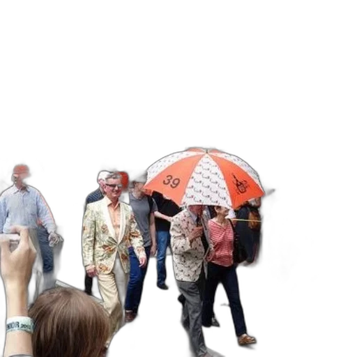 umbrella, staff, jacket, hat, 3d render, rain, city street, parade transparent PNG cut-out