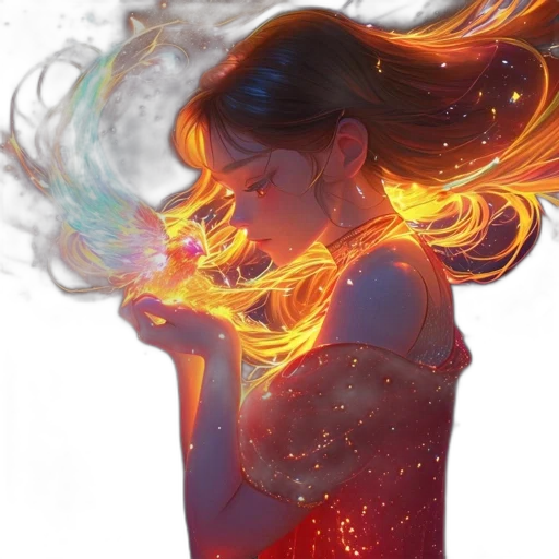 dress, fantasy art, concept art, comic book art, photorealistic, fire, neon lights, red transparent PNG cut-out