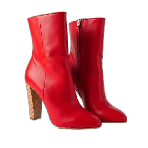 shoes, red, pair, high-heeled, boots, wooden, heel, smooth transparent PNG cut-out