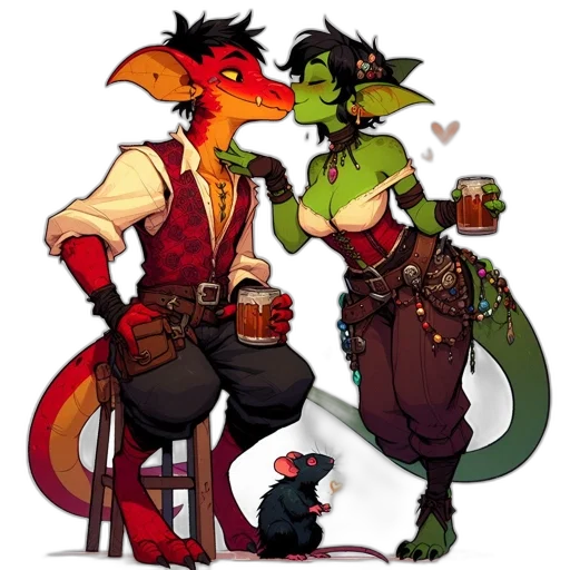 dragon, concept art, fantasy art, pixel art, green, red, two, anthropomorphic transparent PNG cut-out