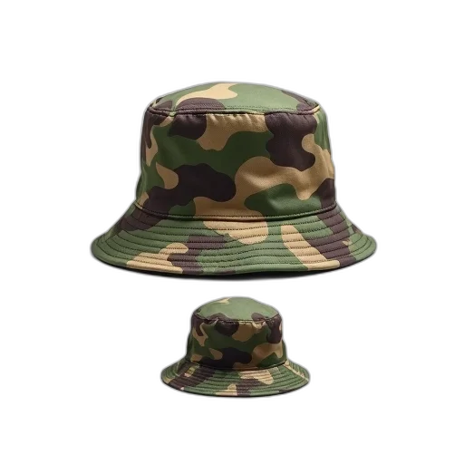 hat, 3d render, green, camouflage, unique, pattern, displayed, against transparent PNG cut-out
