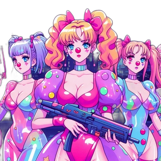 weapon, dress, vaporwave, anime, cyberpunk, pixel art, outer space, neon lights transparent PNG cut-out
