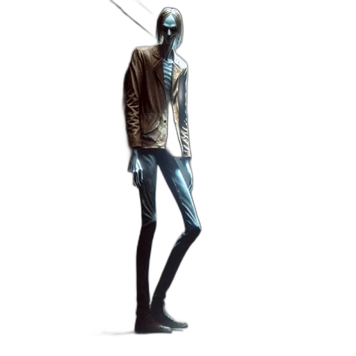 jacket, robot, staff, creature, concept art, 3d render, cyberpunk, photorealistic transparent PNG cut-out