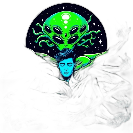 creature, concept art, pixel art, fantasy art, watercolor, outer space, night, green transparent PNG cut-out