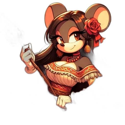 staff, flower, pixel art, cartoon, anime, concept art, anthropomorphic, mouse-like transparent PNG cut-out