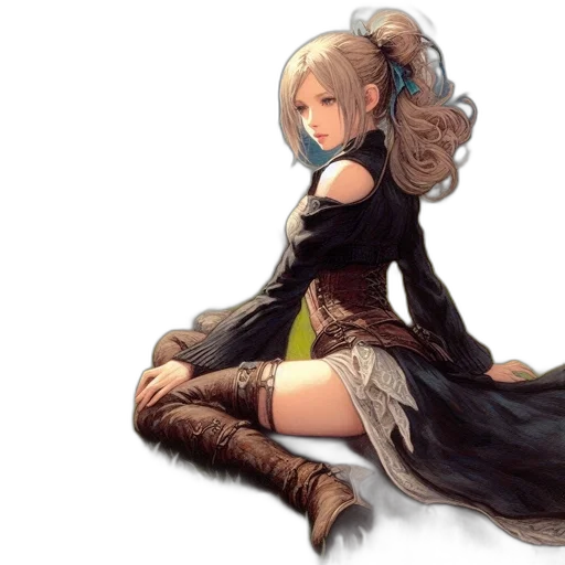 dress, staff, fantasy art, concept art, pixel art, anime, dark, monochrome transparent PNG cut-out