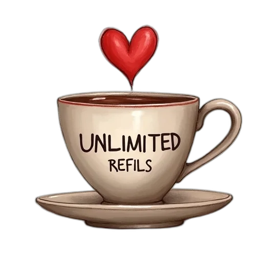 3d render, cup, heart, middle, words, unlimited, refils, hand transparent PNG cut-out